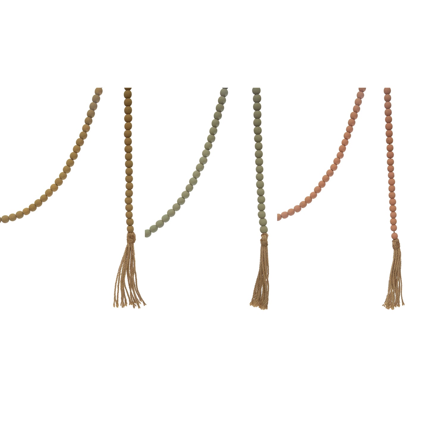 Paulownia Wood Bead with Jute Tassels, 3 Colors