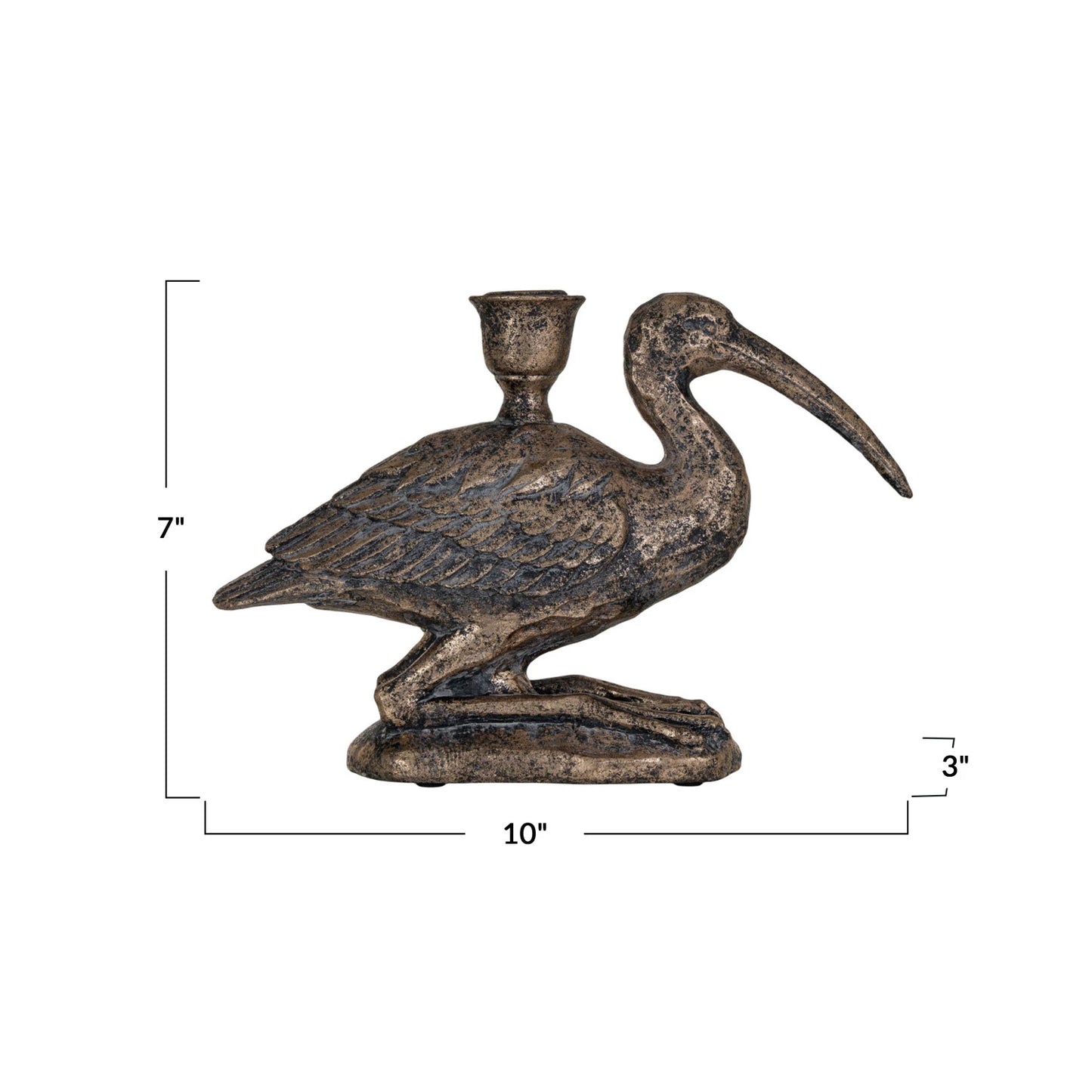 Distressed Gold Finish Bird Taper Candle Holder
