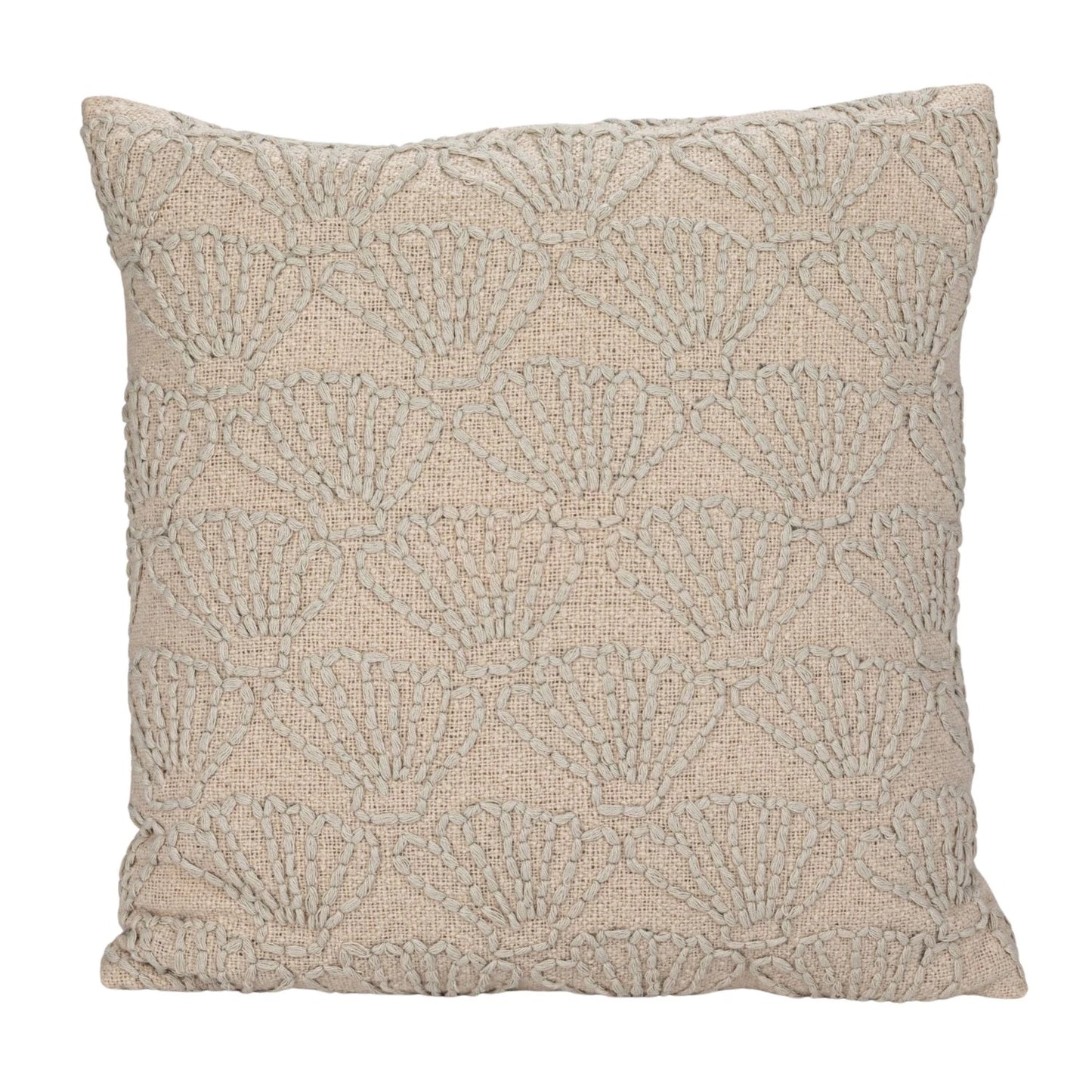 Square Cotton & Linen Pillow w/ Shell Pattern 20"