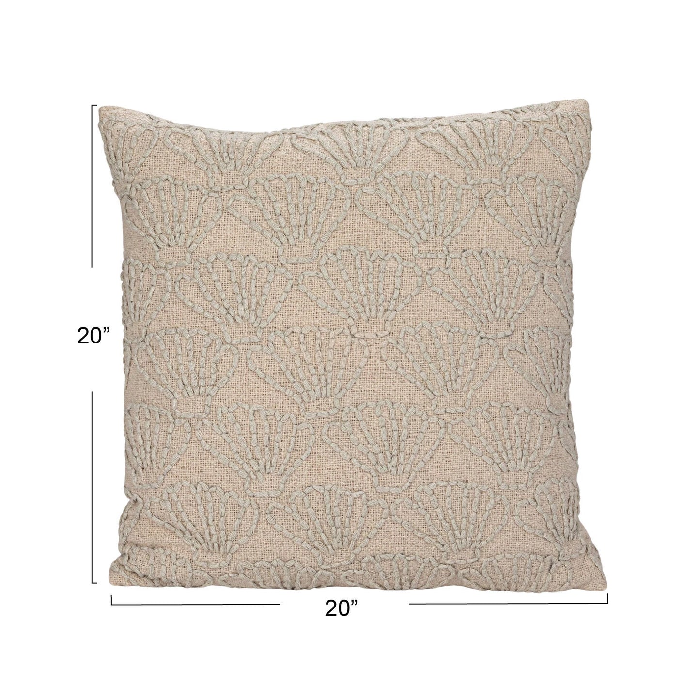 Square Cotton & Linen Pillow w/ Shell Pattern 20"
