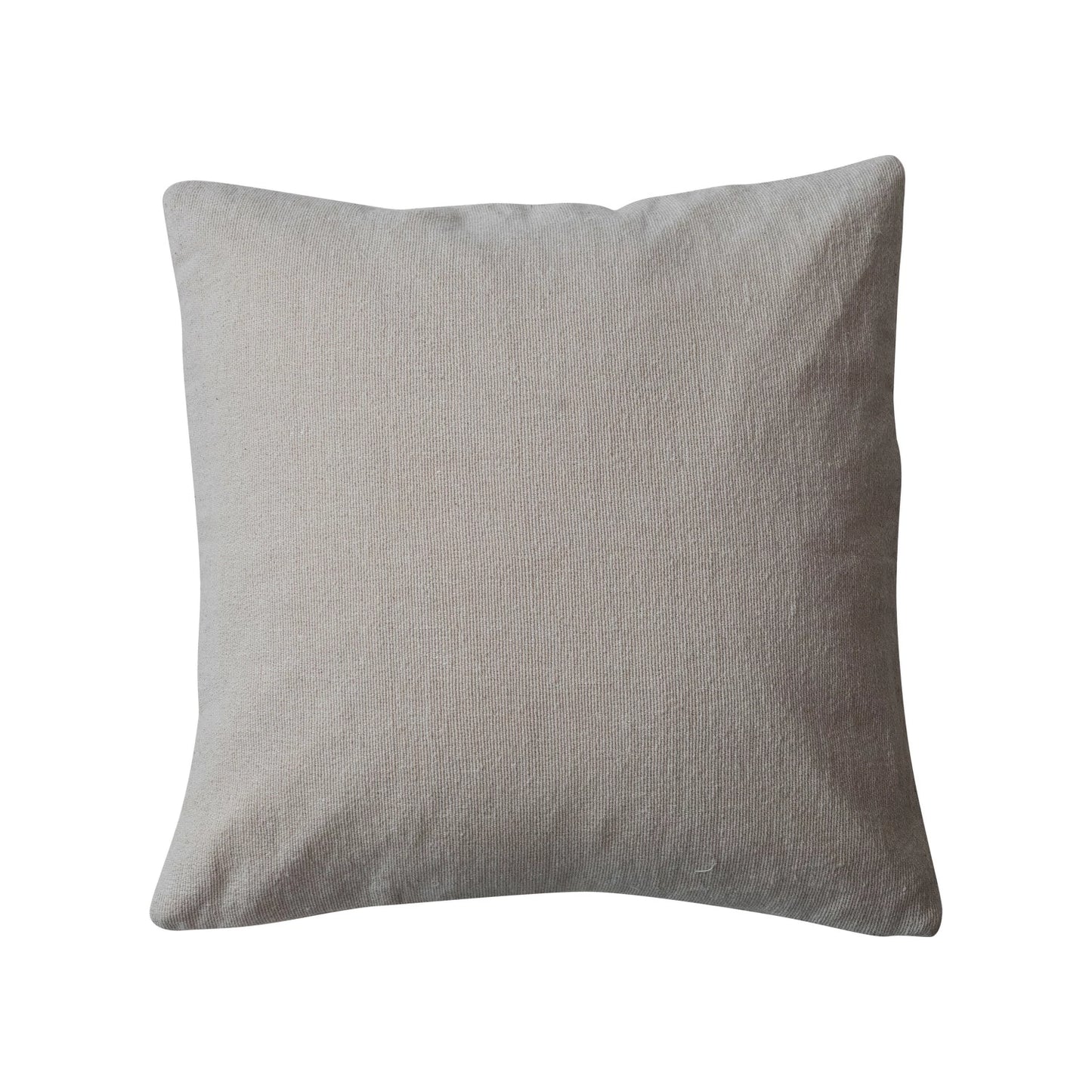 Square Woven Cotton & Linen Pillow w/ Applique 20"