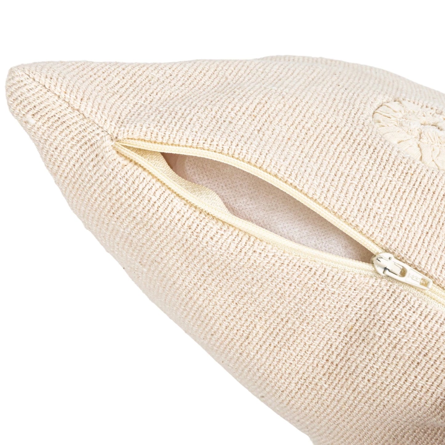 Square Woven Cotton & Linen Pillow w/ Applique 20"