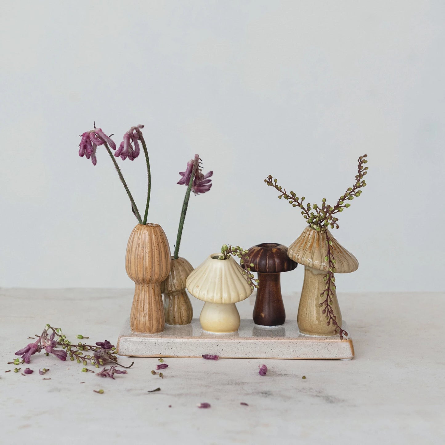 Stoneware Mushroom Shaped Multi Vase w/ 5 Vases (Each OneWill Vary)