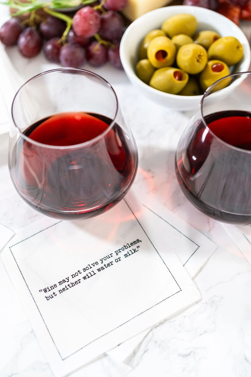 Wine Quotes - White Cotton Cocktail Napkins