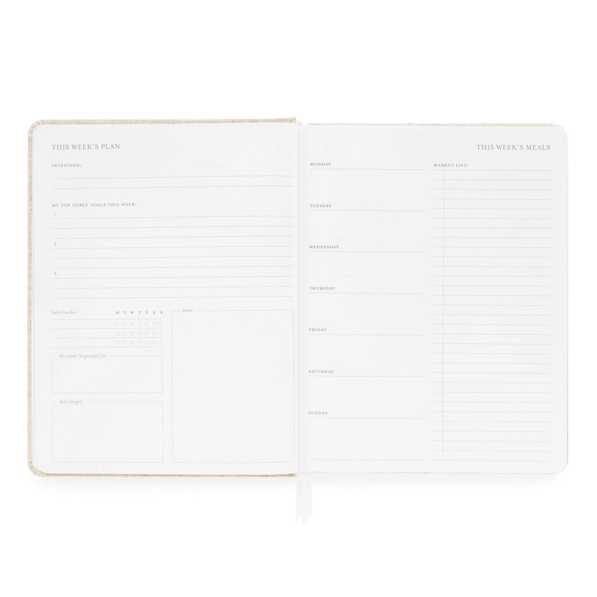 Undated Weekly Planner, Pale Pink