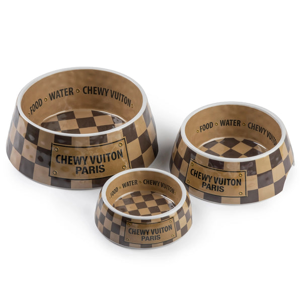 Checker Chewy Vuiton Dog Bowls