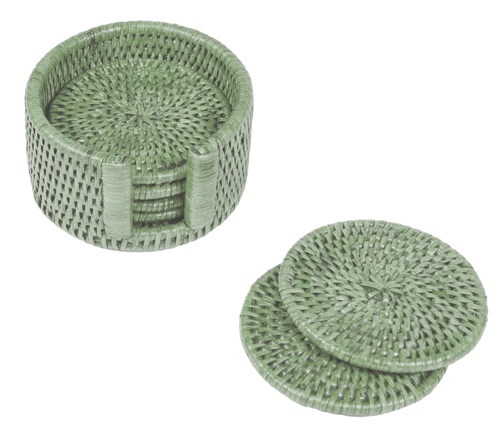 Rattan Round Coaster Set with Holder