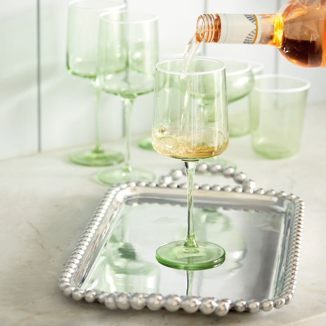 Fine Line Light Green with White Rim Wine Glass Set of 4