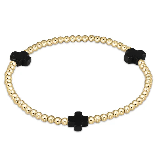 Extends Color Signature Cross 3mm Gold Bead Bracelet