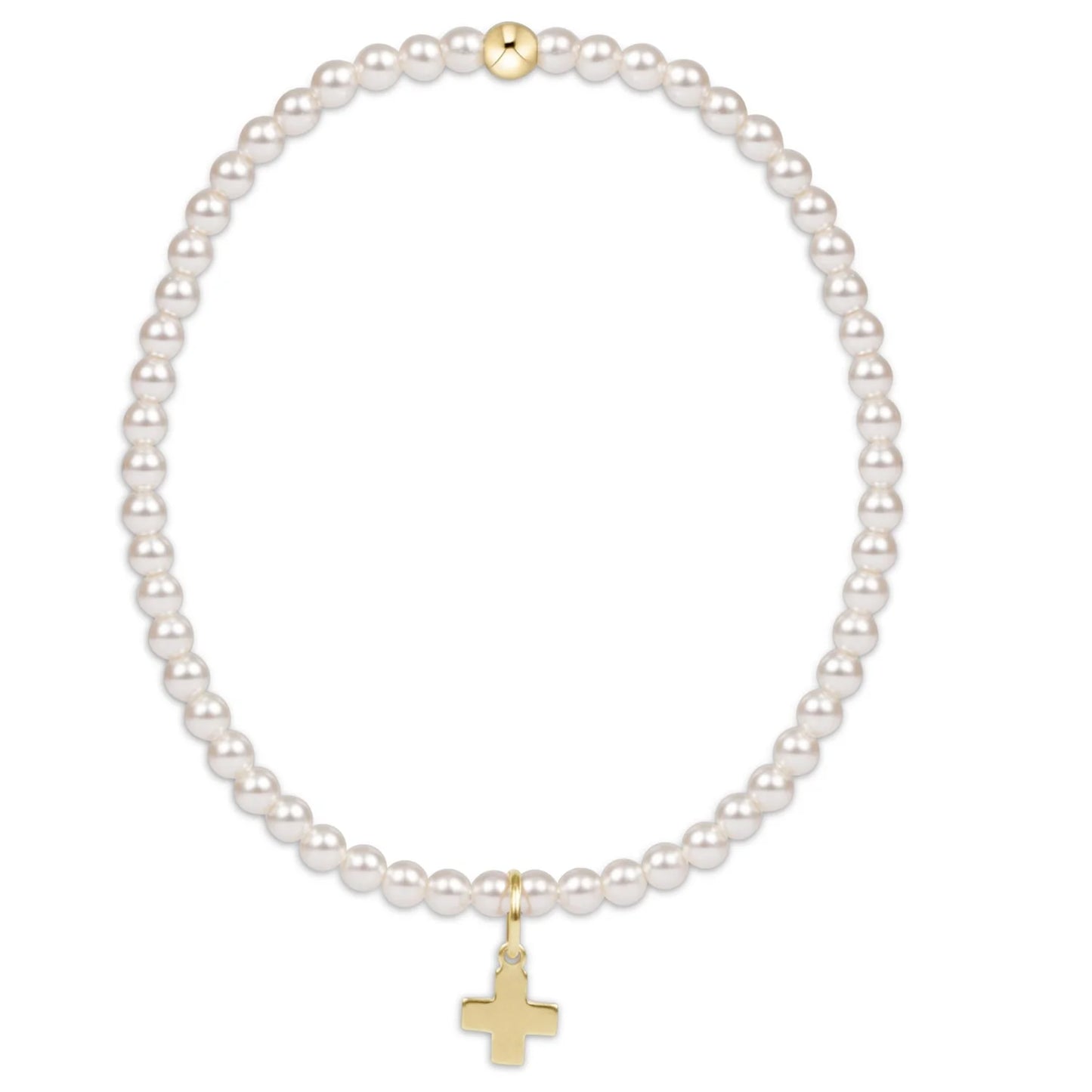 signature cross charm 3mm pearl bead bracelet