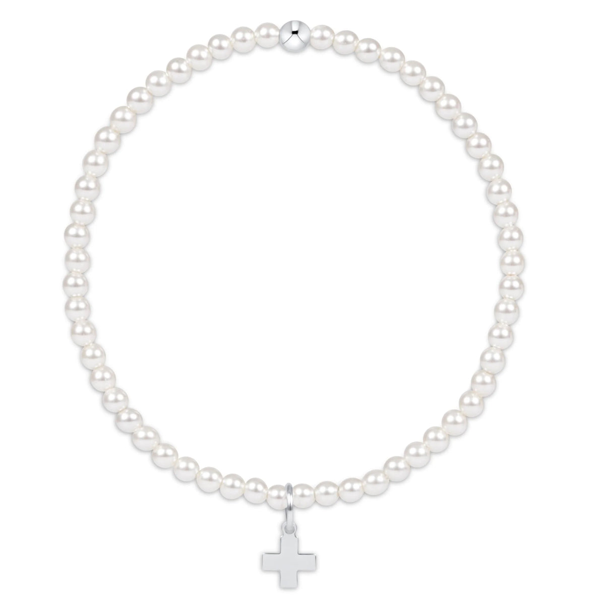 signature cross charm 3mm pearl bead bracelet