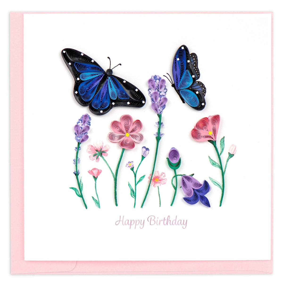 Quilling Card Quilled Birthday Flowers & Blue Butterflies Greeting Card