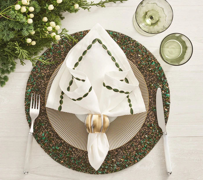 Swag Napkin in White, Green & Gold