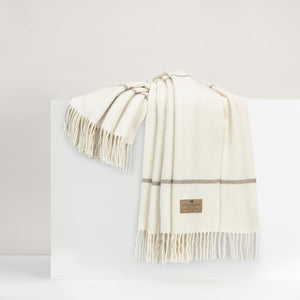 Ecru & Taupe Windowpane Cashmere/Lambswool Throw