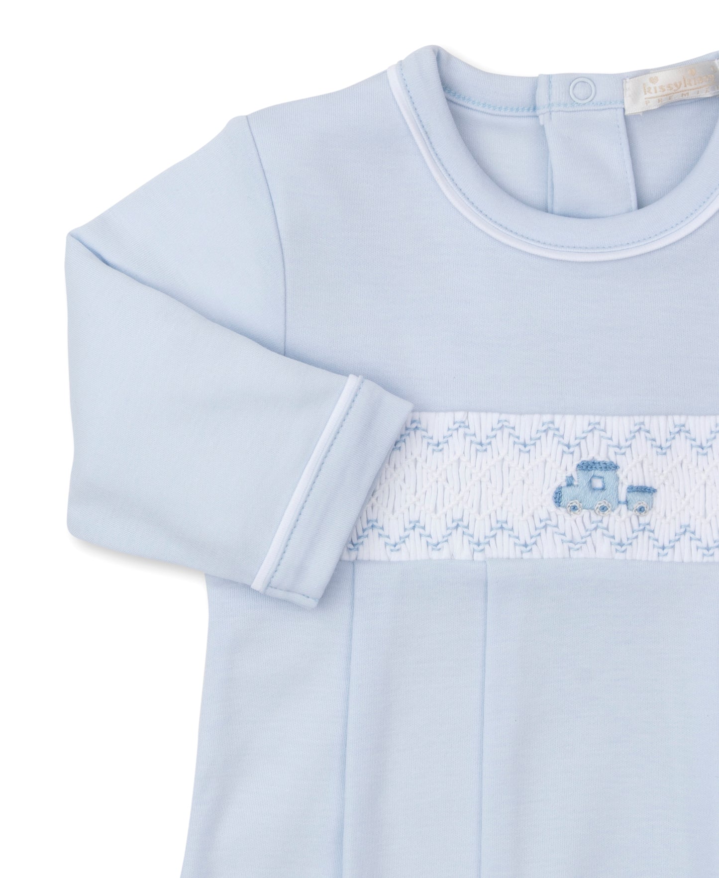 Light Blue Train Hand Smocked Sack