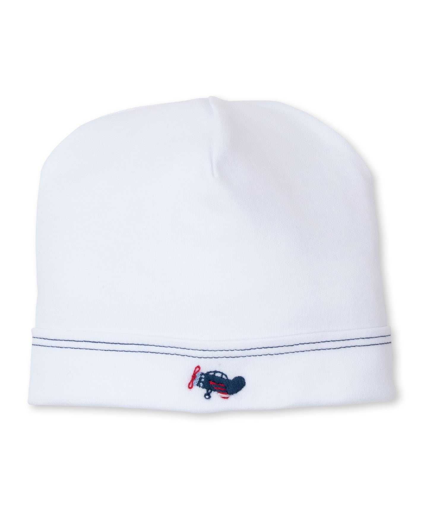 White and Navy Sky-High Planes Hand Embroidered Hat