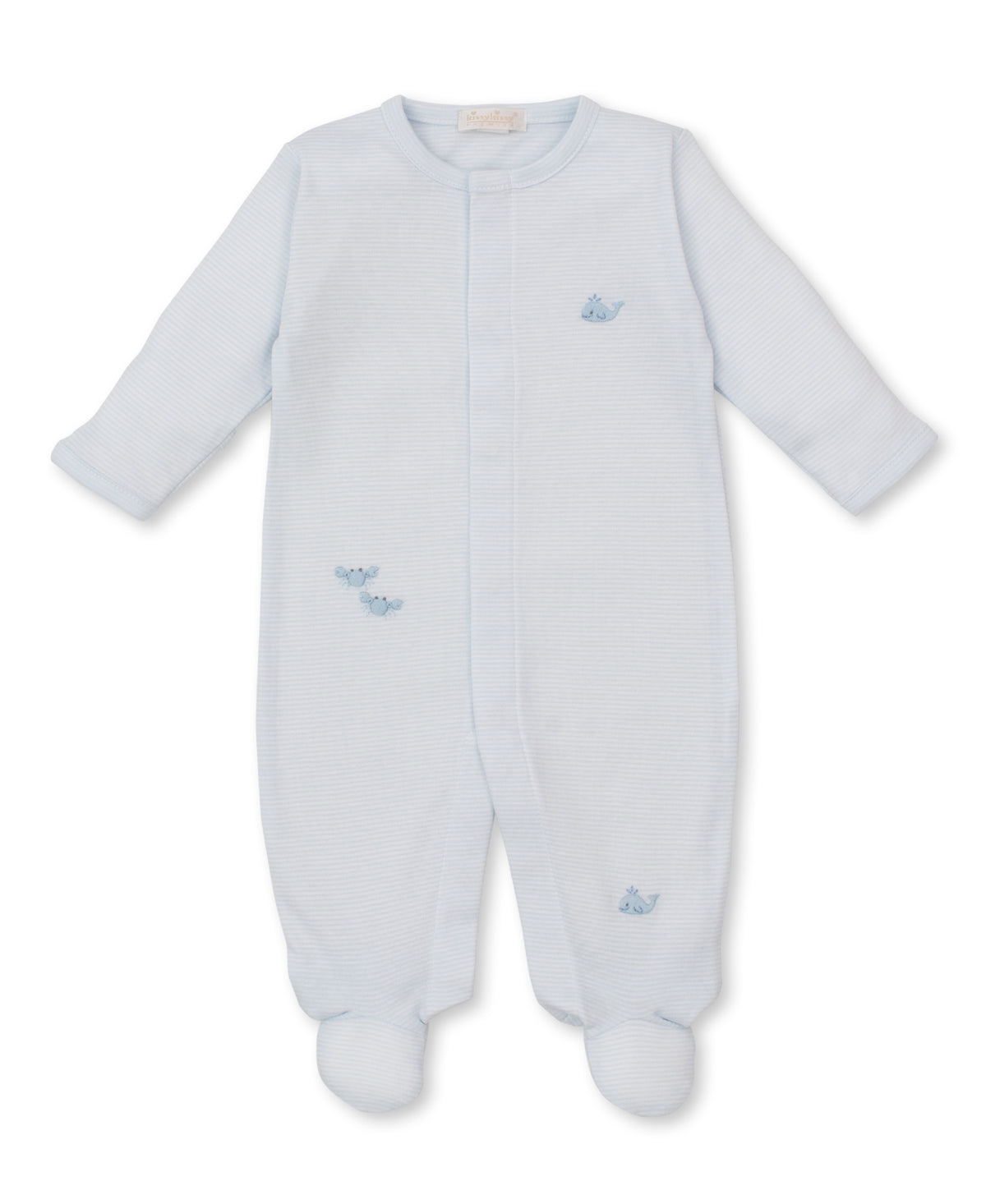 Light Blue Footie w/ Hand Emb Str - SCE Crabs & Whales