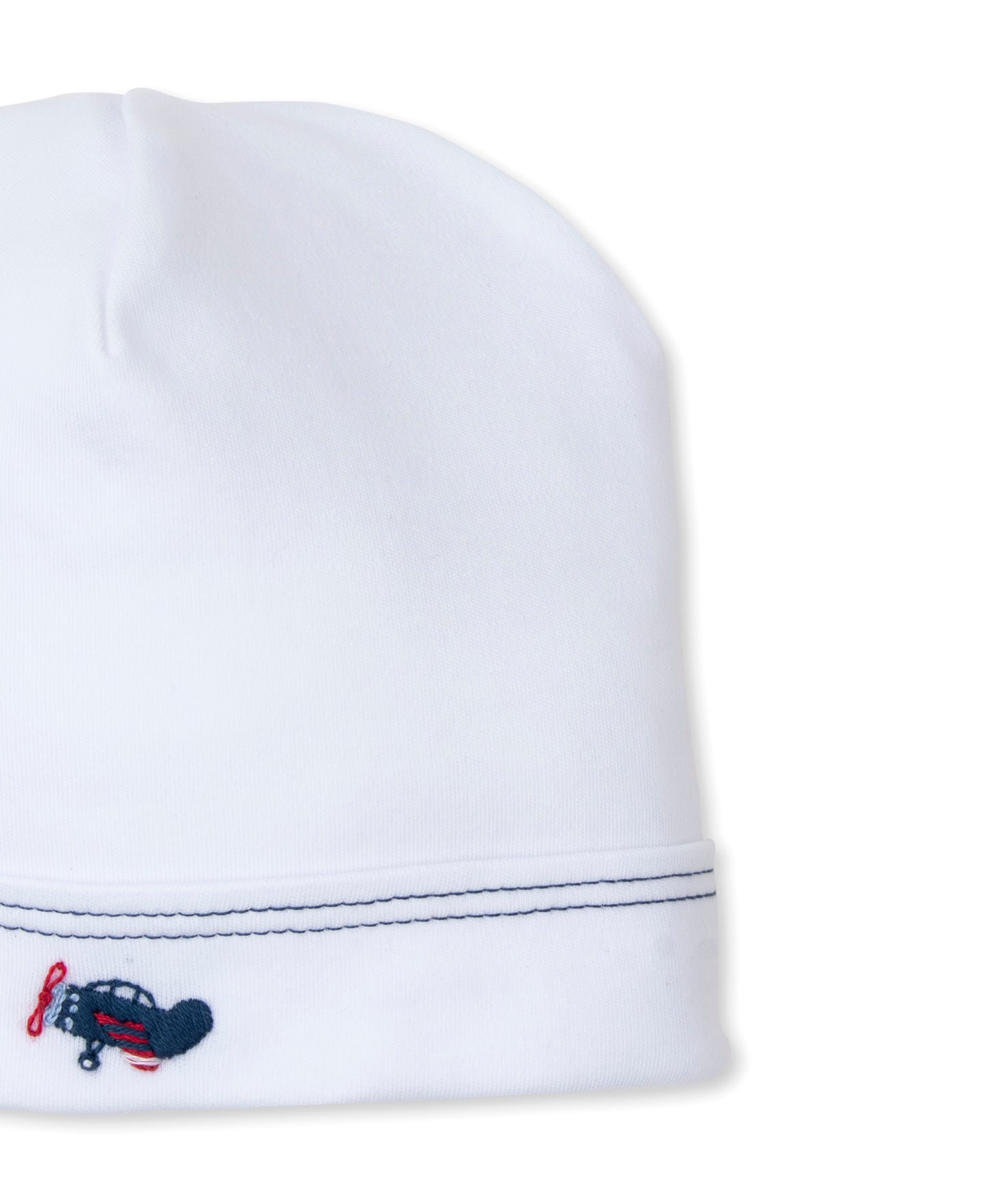 White and Navy Sky-High Planes Hand Embroidered Hat