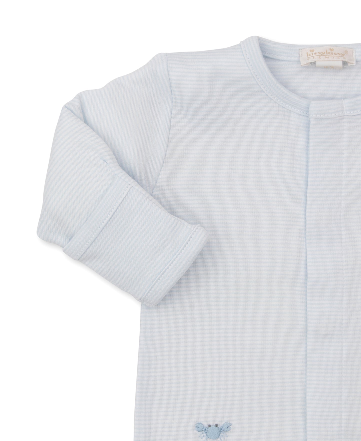 Light Blue Footie w/ Hand Emb Str - SCE Crabs & Whales