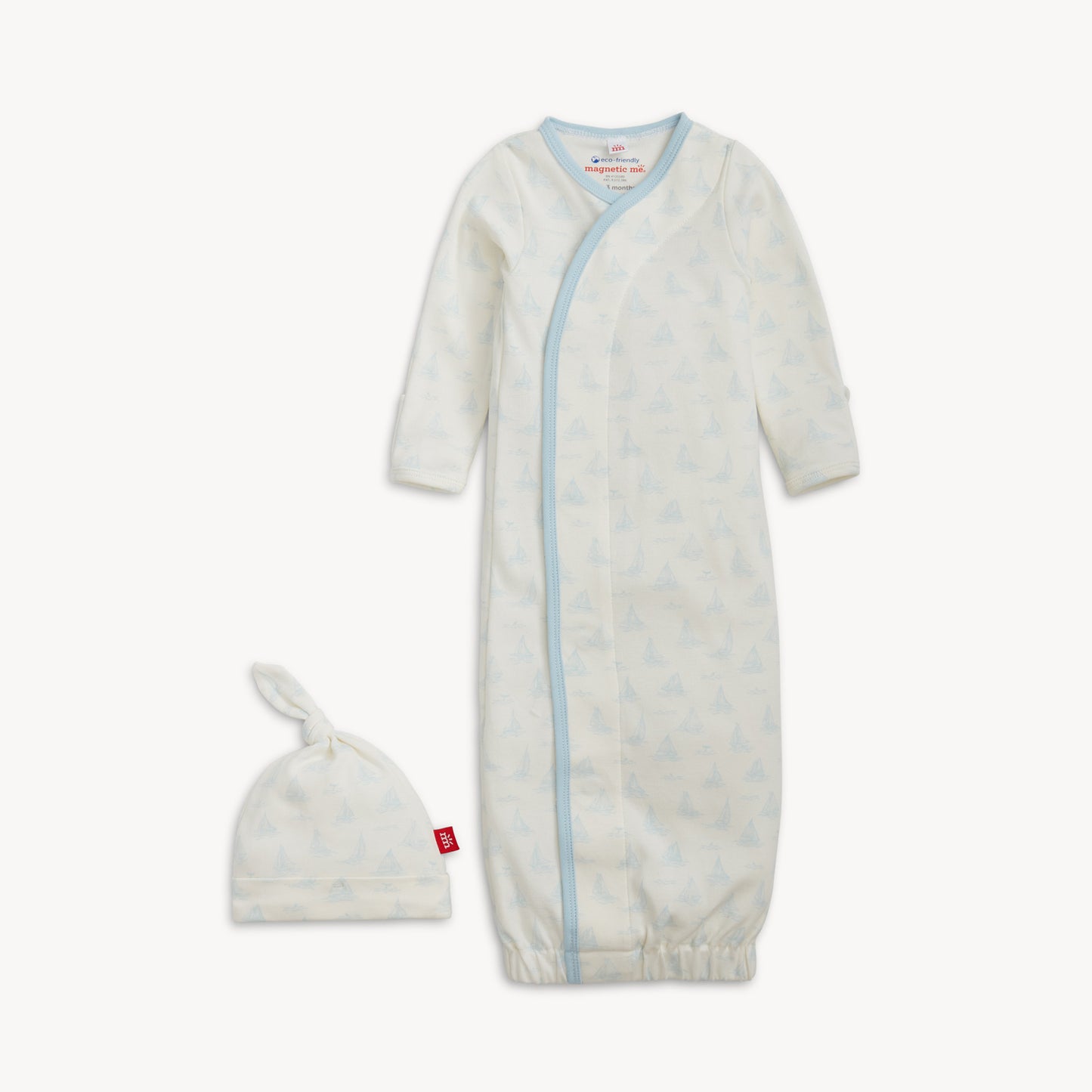 Tiny Tides Bl Org Cot Magnetic Gown + Hat Set