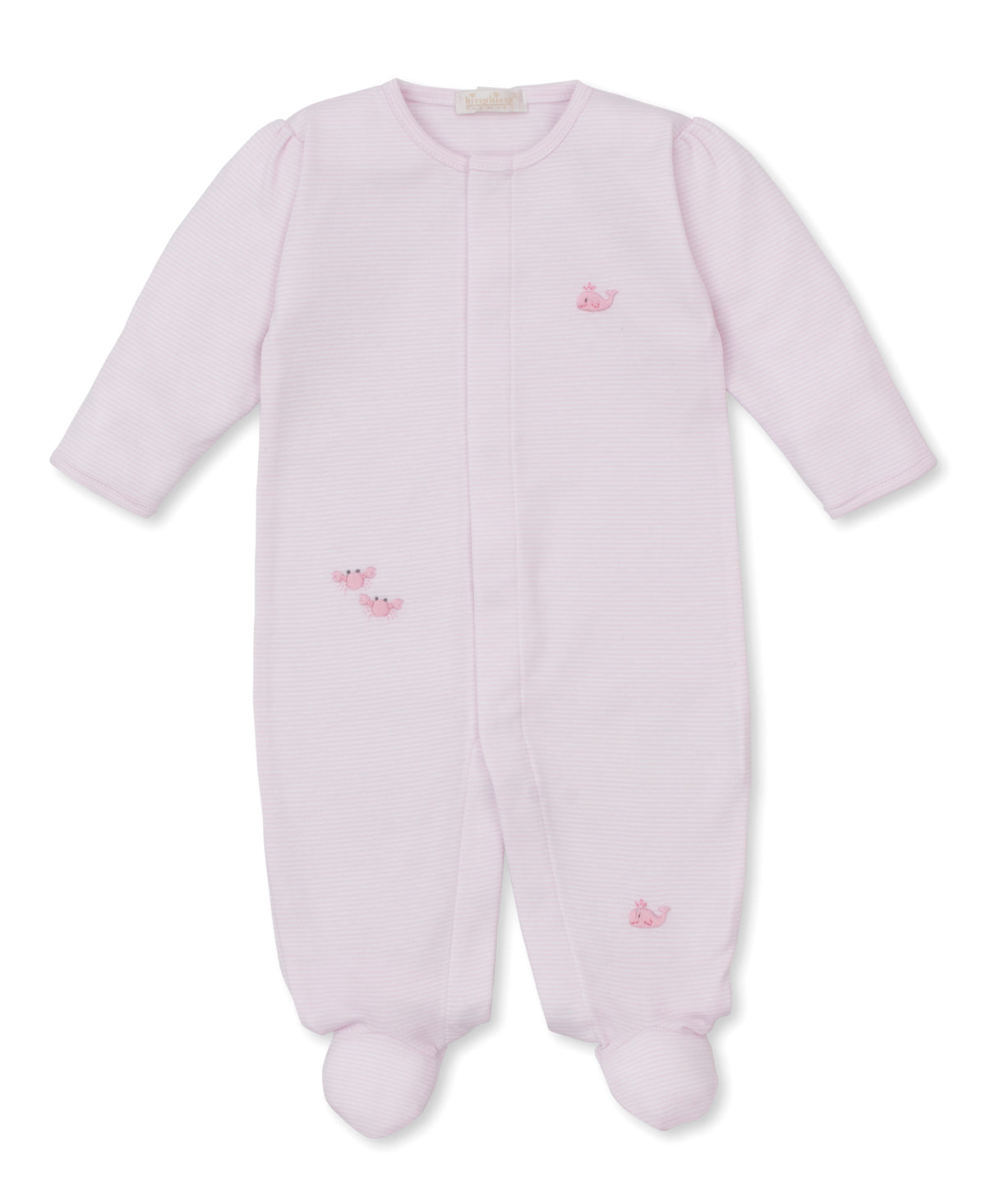 Pink Footie w/ Hand Emb Str - SCE Crabs & Whales