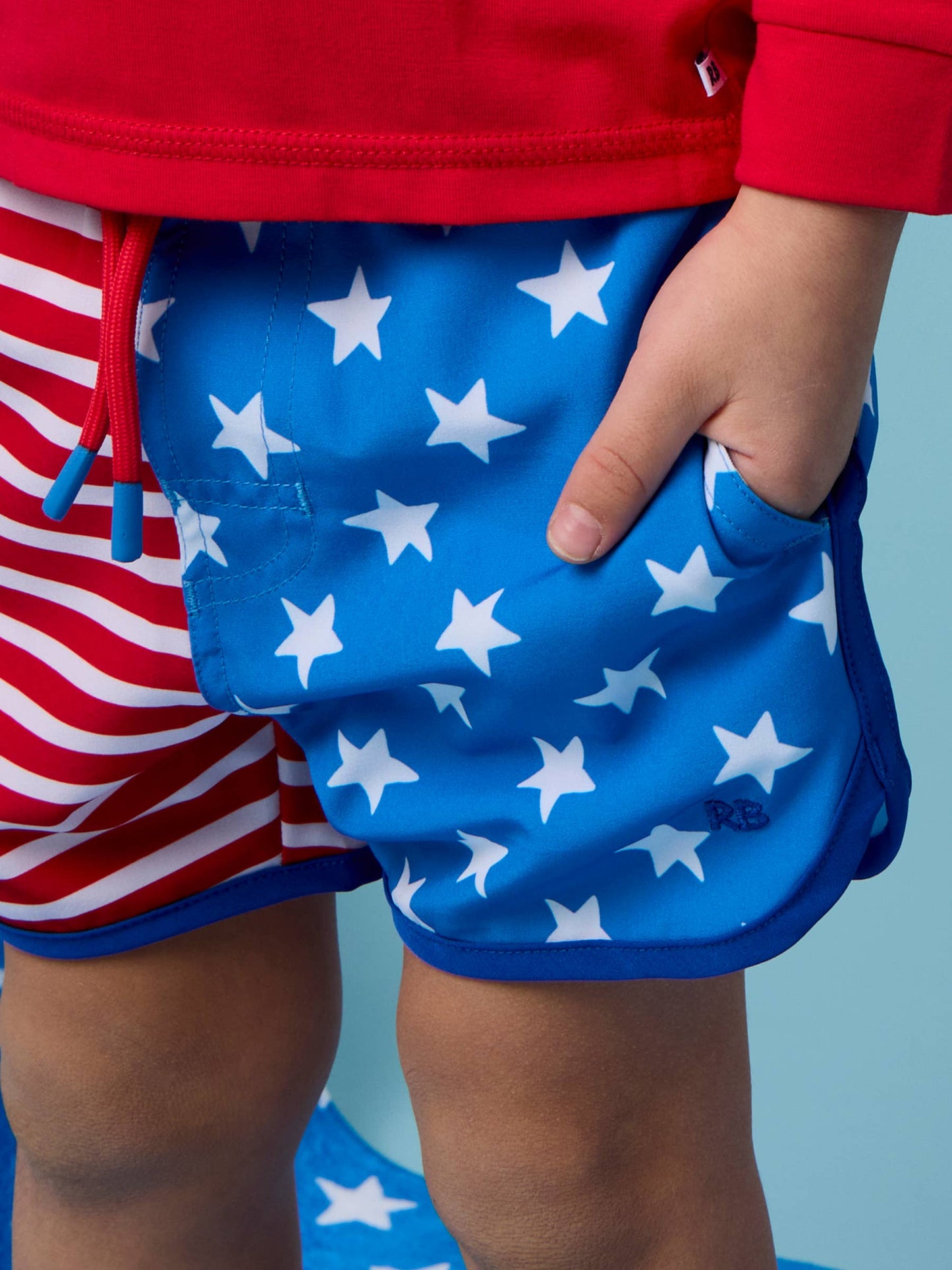 Boys Stars & Stripes Performance Hybrid Dolphin Hem Swim Trunks