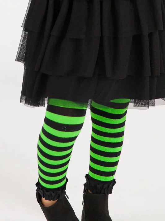 Green Stripe Footless Ruffle Tights