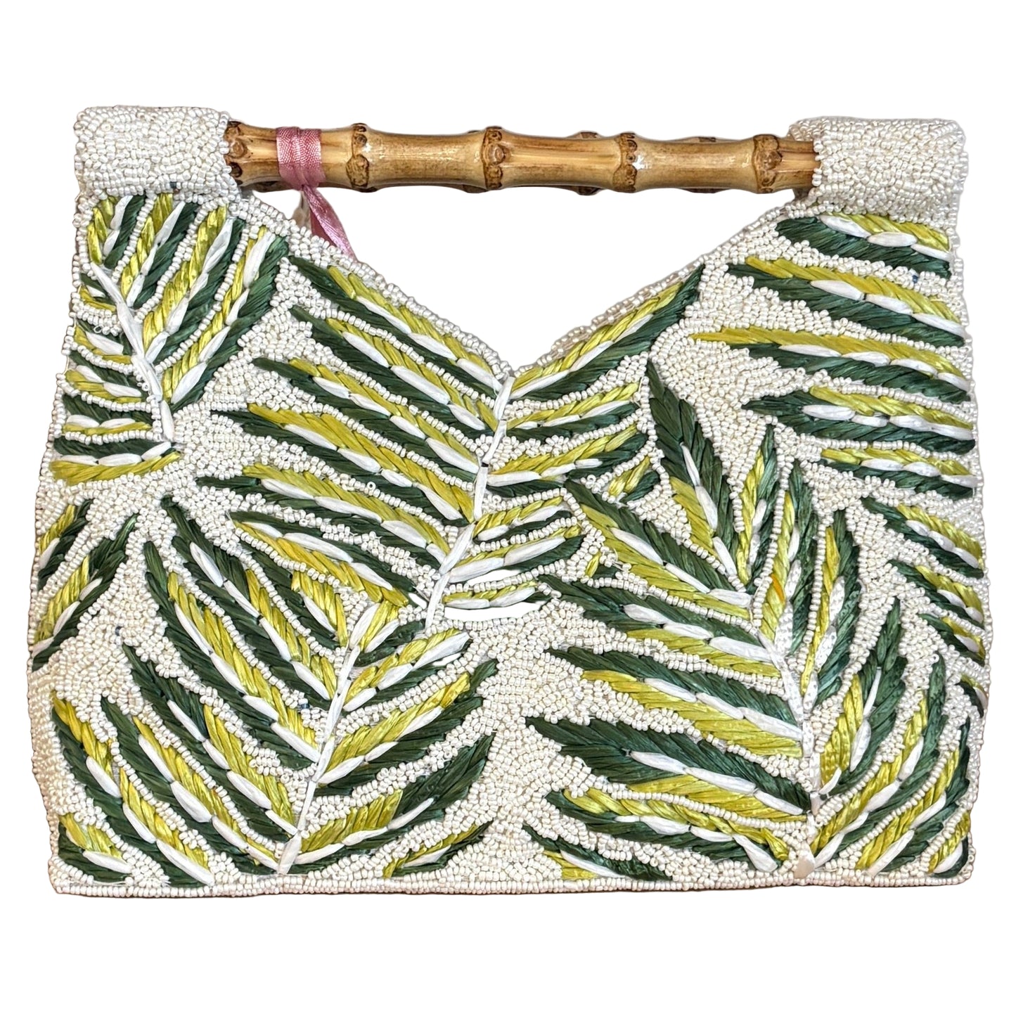 Leafy Raffia Beaded Bag
