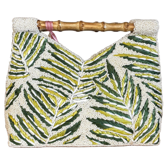 Leafy Raffia Beaded Bag
