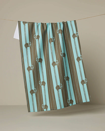 Flamingo Stripe Teal Tea Towel