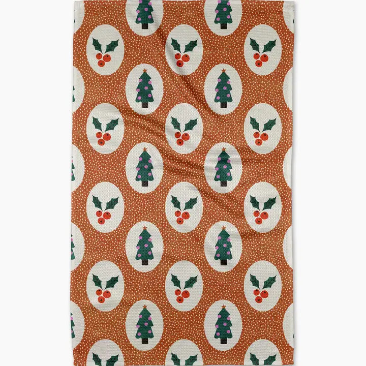 Vintage Holly Christmas Tea Towel