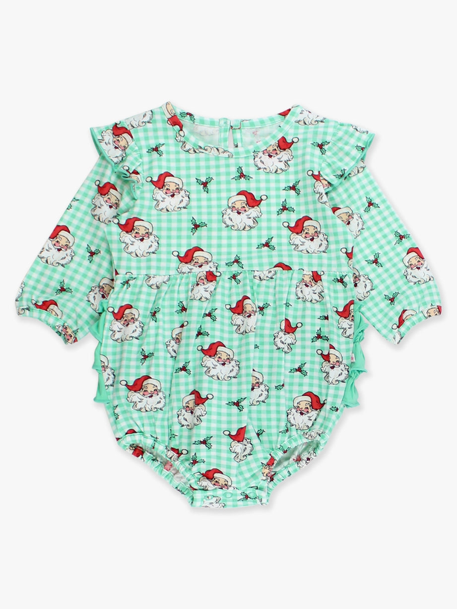 Green Dear Santa Long Sleeve Bubble Romper