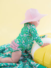 Baby Girls Coconut Cabana Long Sleeve One Piece Rash Guard Swimsuit with Signature Rear Ruffles