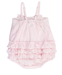 Baby Girls Pink Seersucker Bow Front Bubble Woven Romper