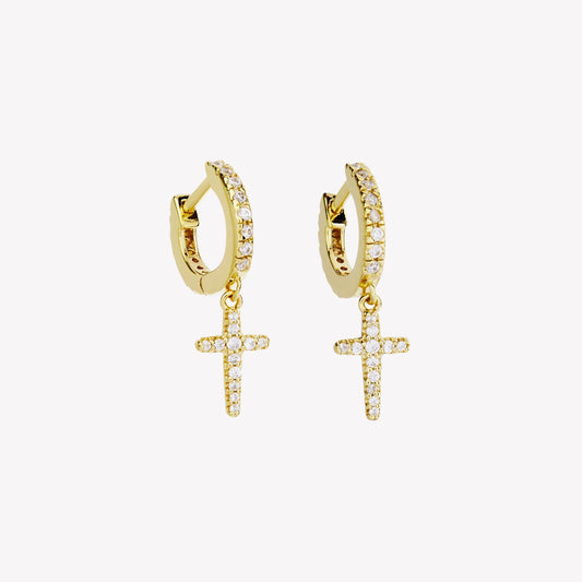 Luminous Pavé Cross Huggie Hoop Earrings