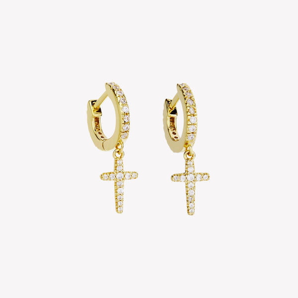 Luminous Pavé Cross Huggie Hoop Earrings