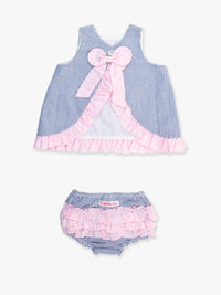 Baby Girls Blue Seersucker Ruffle Swing Top & Bloomer Set