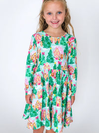 Pink Gingerbread Long Sleeve Twirl Dress