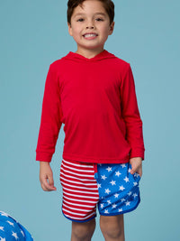 Boys Stars & Stripes Performance Hybrid Dolphin Hem Swim Trunks