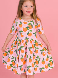 Girls Orange You The Sweetest Short Sleeve Knit Twirl Dress