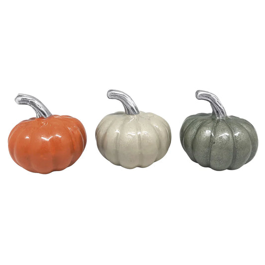 Orange, Cream, Silver Pumpkin Napkin Weight Set of 3