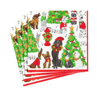 Caspari Caroling Pets Napkin, Cocktail