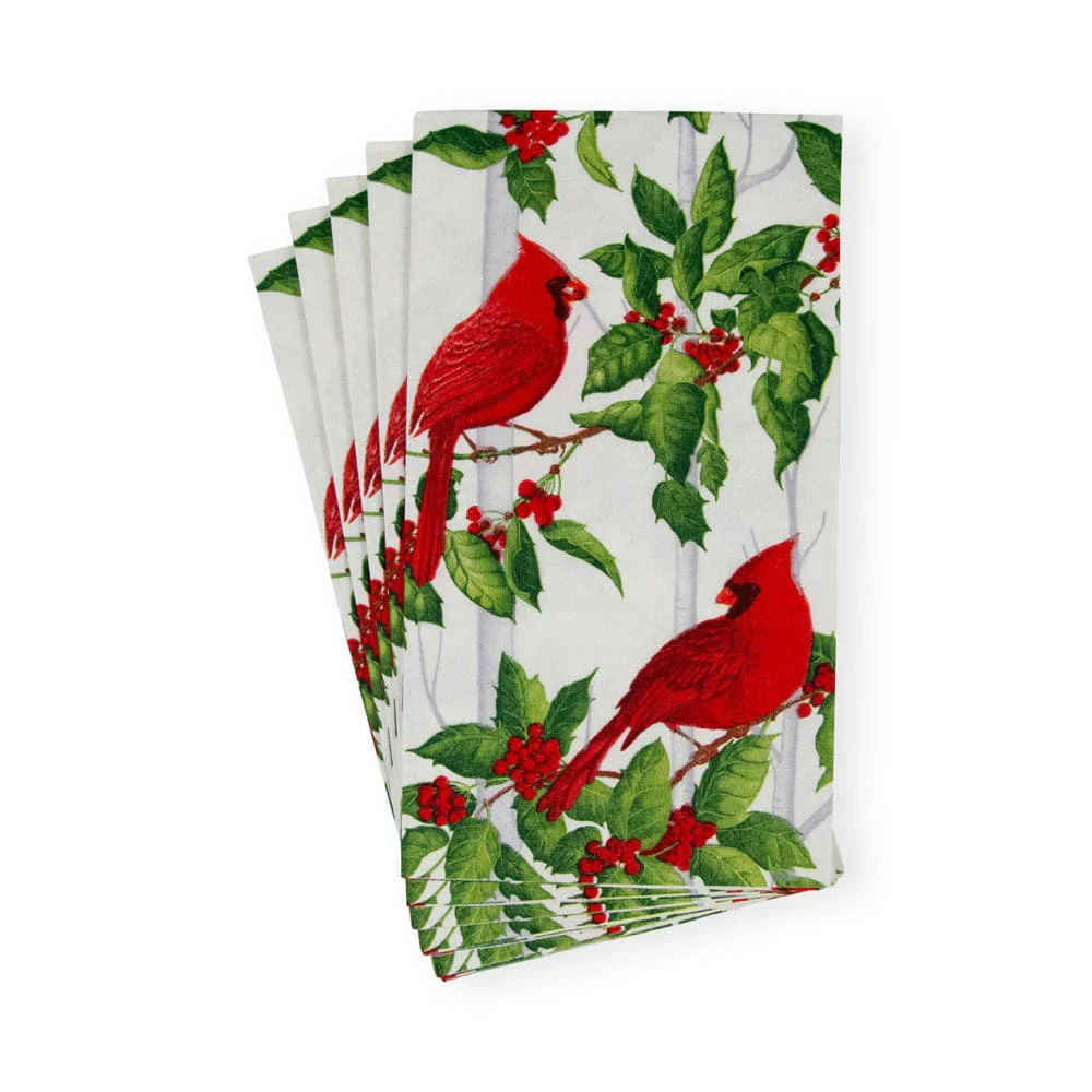 Holly And Songbirds White & Silver Guest Towel Napkins