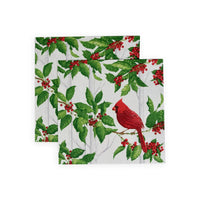 Holly And Songbirds White & Silver Luncheon Napkins