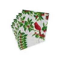 Holly And Songbirds White & Silver Luncheon Napkins