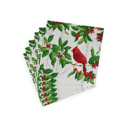 Holly And Songbirds White & Silver Luncheon Napkins