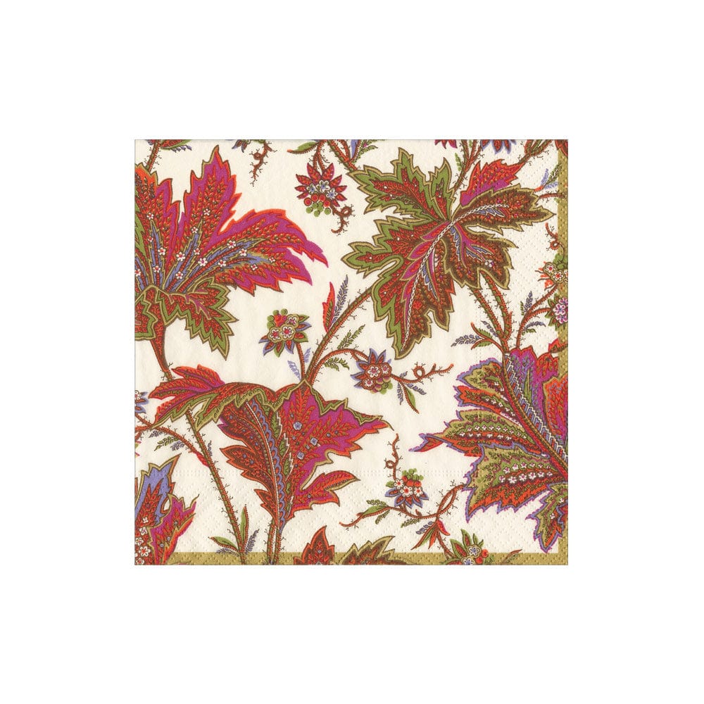 Caspari Paisley Leaves Ivory Napkin, Cocktail