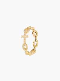 Rizen Jewelry Luminous Pavé Cross Chain Breaker Ring, Gold-plated 6