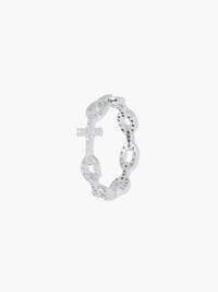Rizen Jewelry Luminous Pavé Cross Chain Breaker Ring, Sterling silver 7