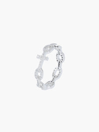 Rizen Jewelry Luminous Pavé Cross Chain Breaker Ring, Sterling silver 7